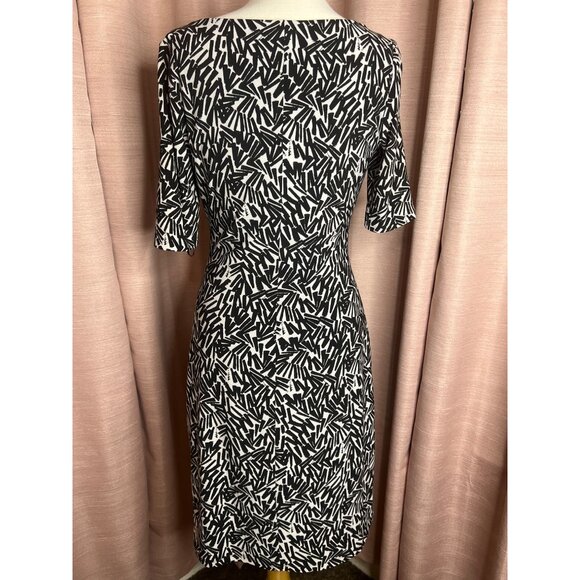 Lauren Ralph Lauren Size 8 Black White Abstract Print Body Con Dress Career Boho - Picture 2 of 16